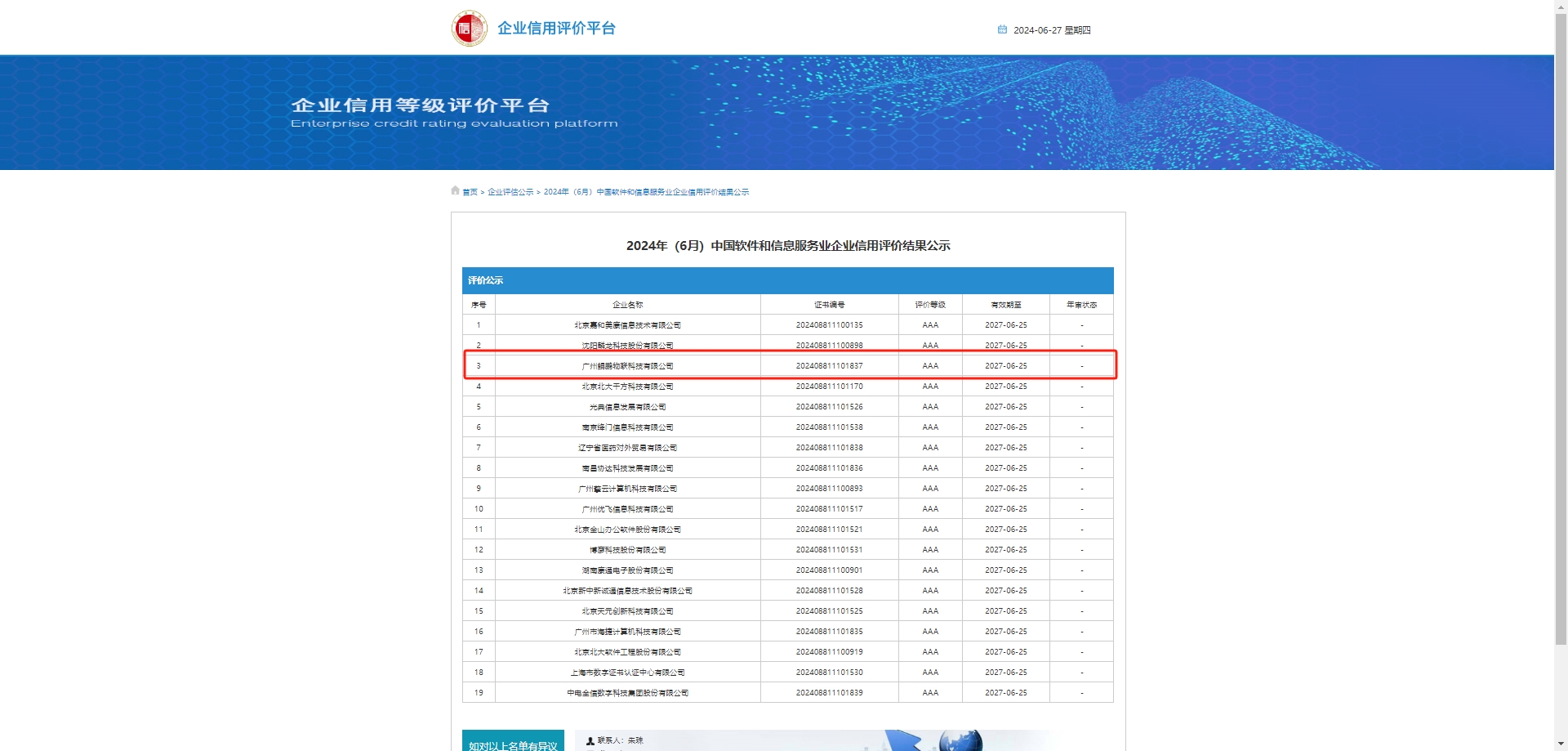 2024年（6月）中国软件和信息服务企业信用评价结果公示官网截图.png